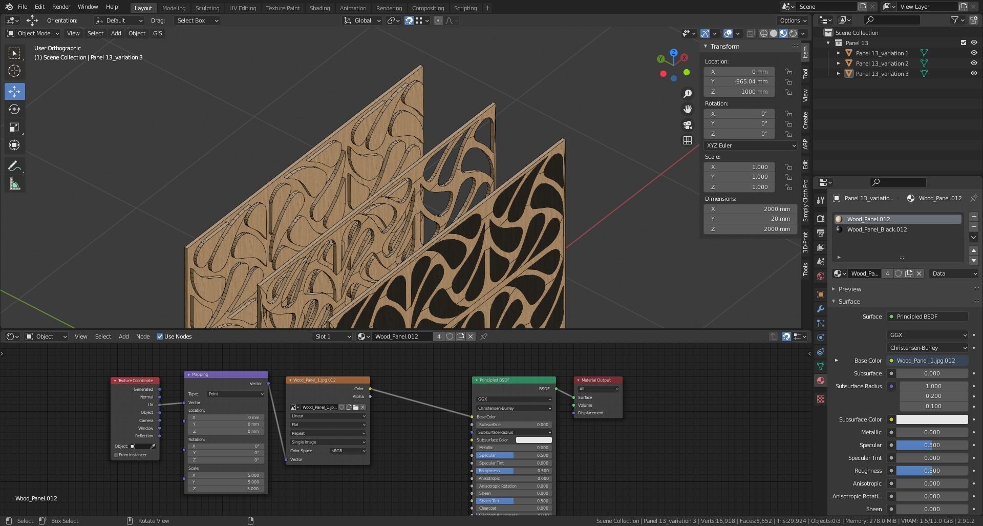 Decorative Wooden Wall Model 13 Low-poly 3D model_11