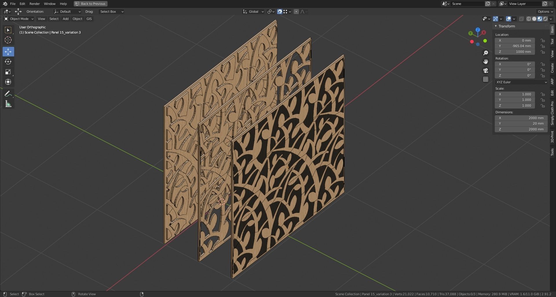 Decorative Wooden Wall Model 15 Low-poly 3D model_12