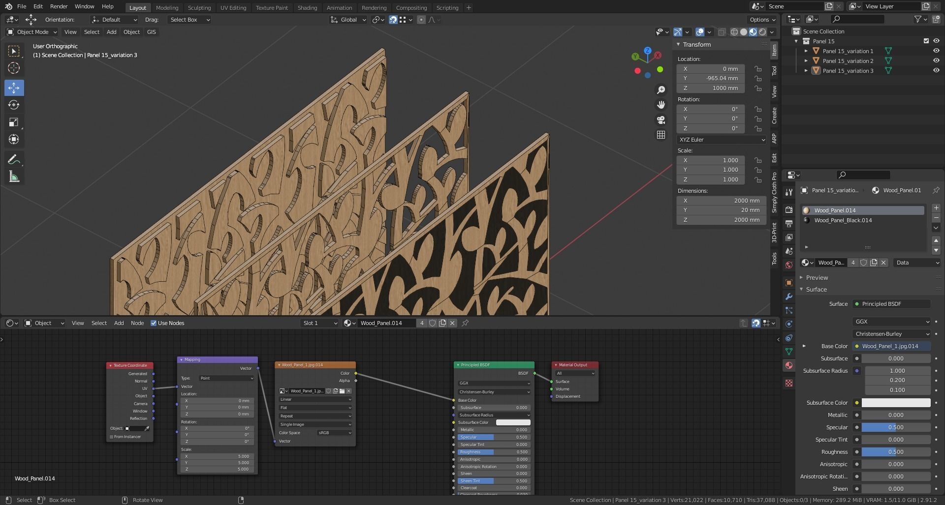 Decorative Wooden Wall Model 15 Low-poly 3D model_11