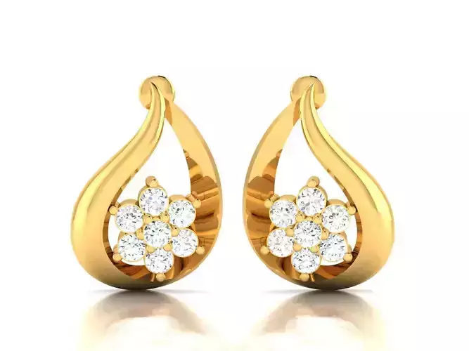 Earrings diamond flower earring gold 3D print model