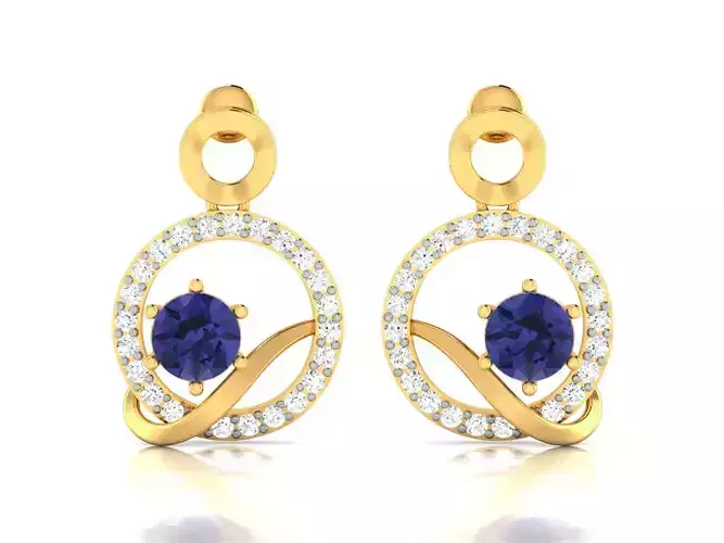Earring gold with sapphire stone 3D print model