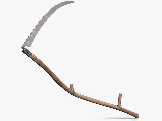 Scythe model wooden stick with long blade Low-poly 3D model