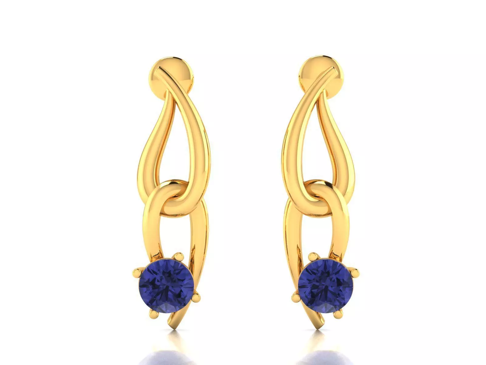 Earrings sapphire stone gold 3D print model_0