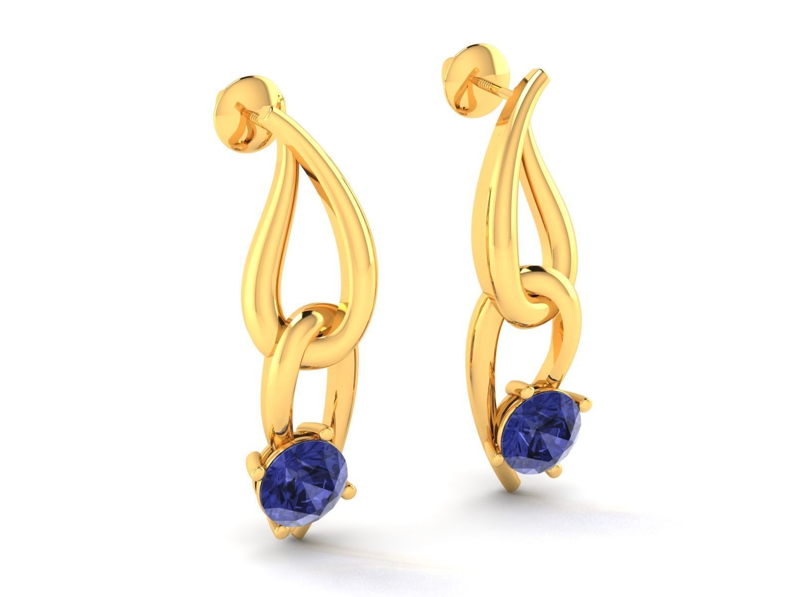Earrings sapphire stone gold 3D print model_2