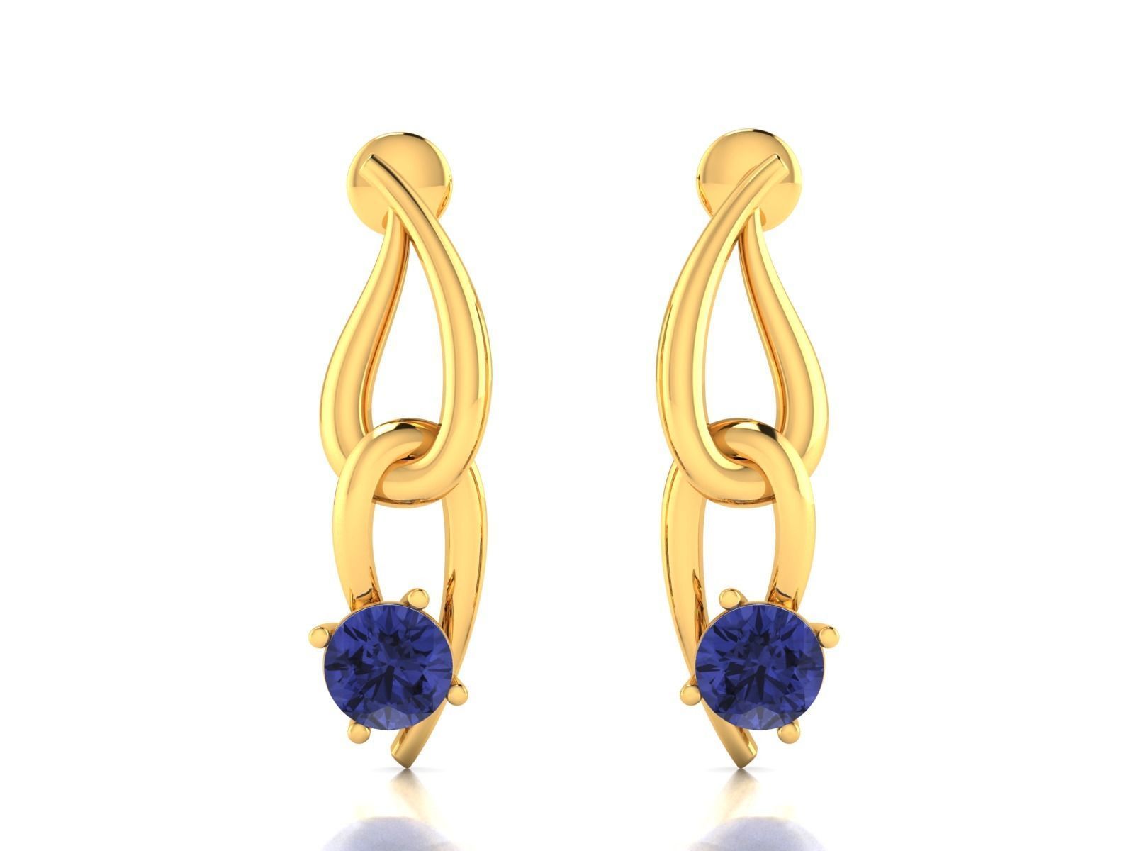 Earrings sapphire stone gold 3D print model_3