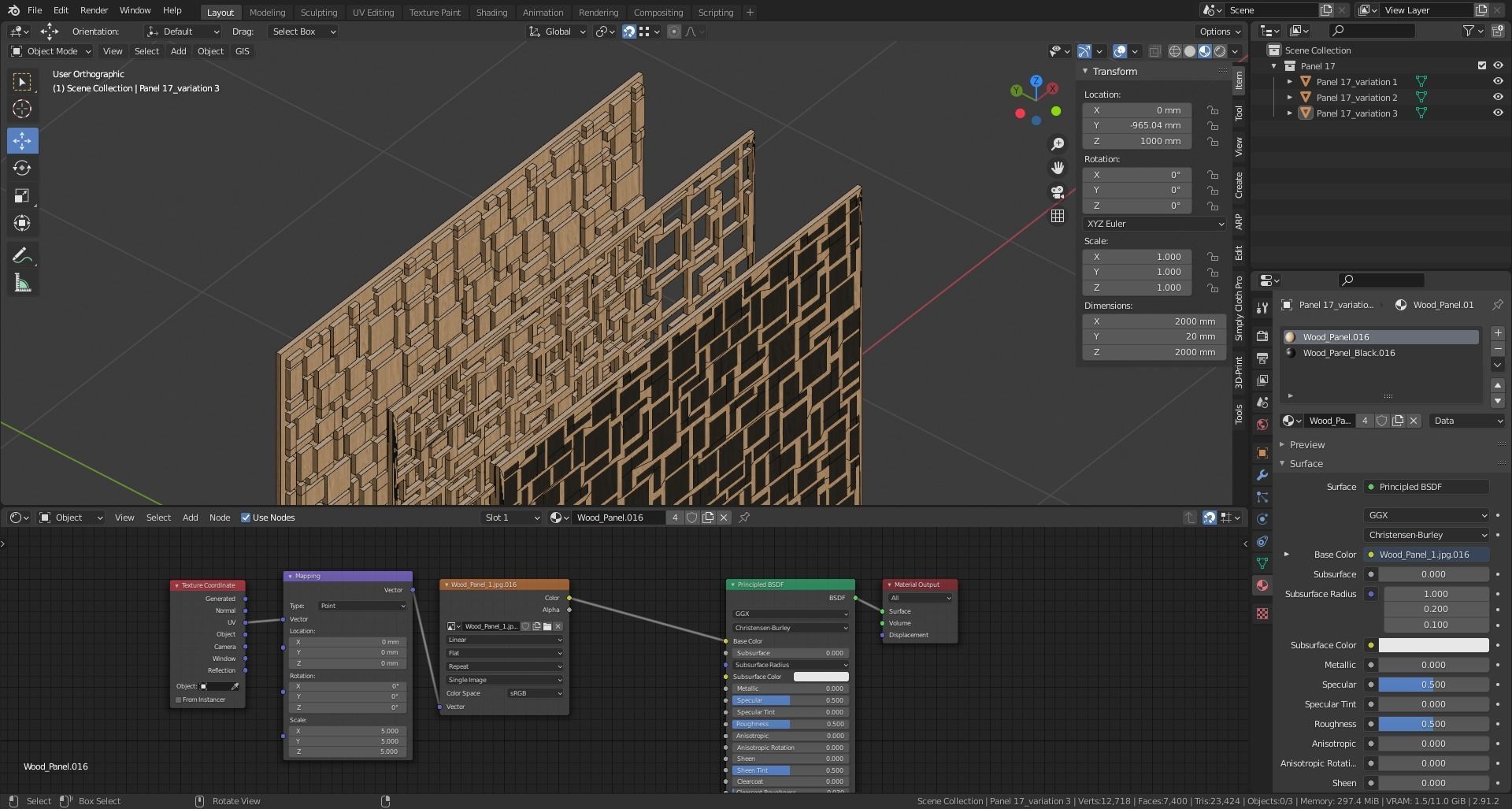 Decorative Wooden Wall Model 17 Low-poly 3D model_12