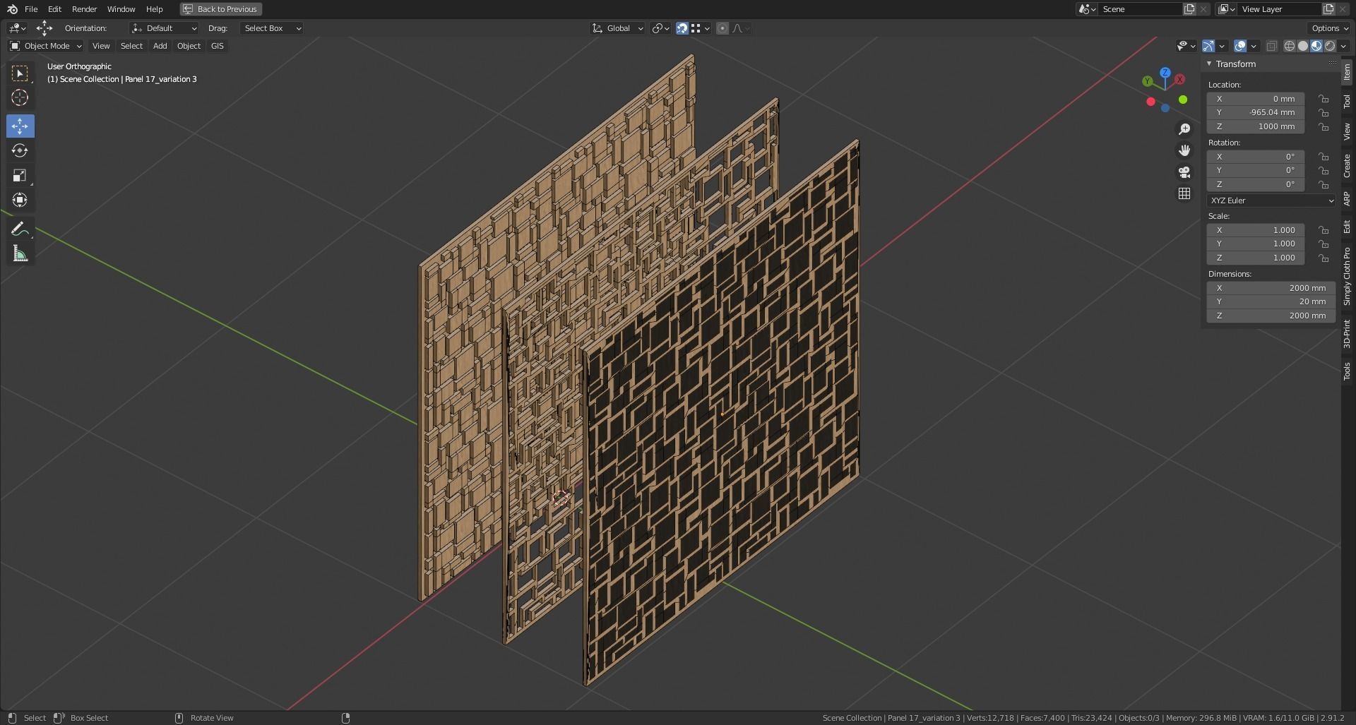 Decorative Wooden Wall Model 17 Low-poly 3D model_11