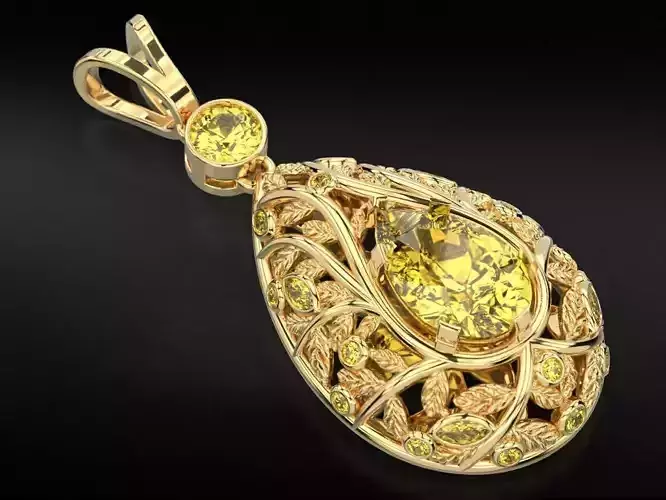 Stylish pendant with a large pear and diamonds 706 3D print model