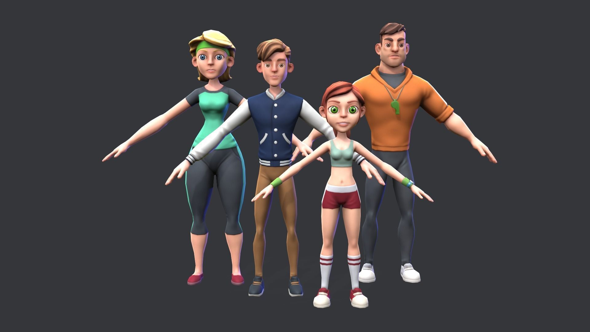 Stylized sport family Low-poly 3D model_1