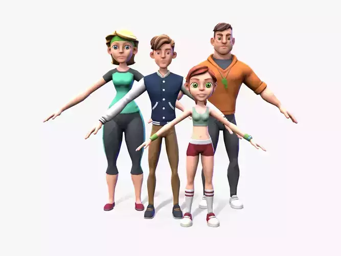 Stylized sport family Low-poly 3D model