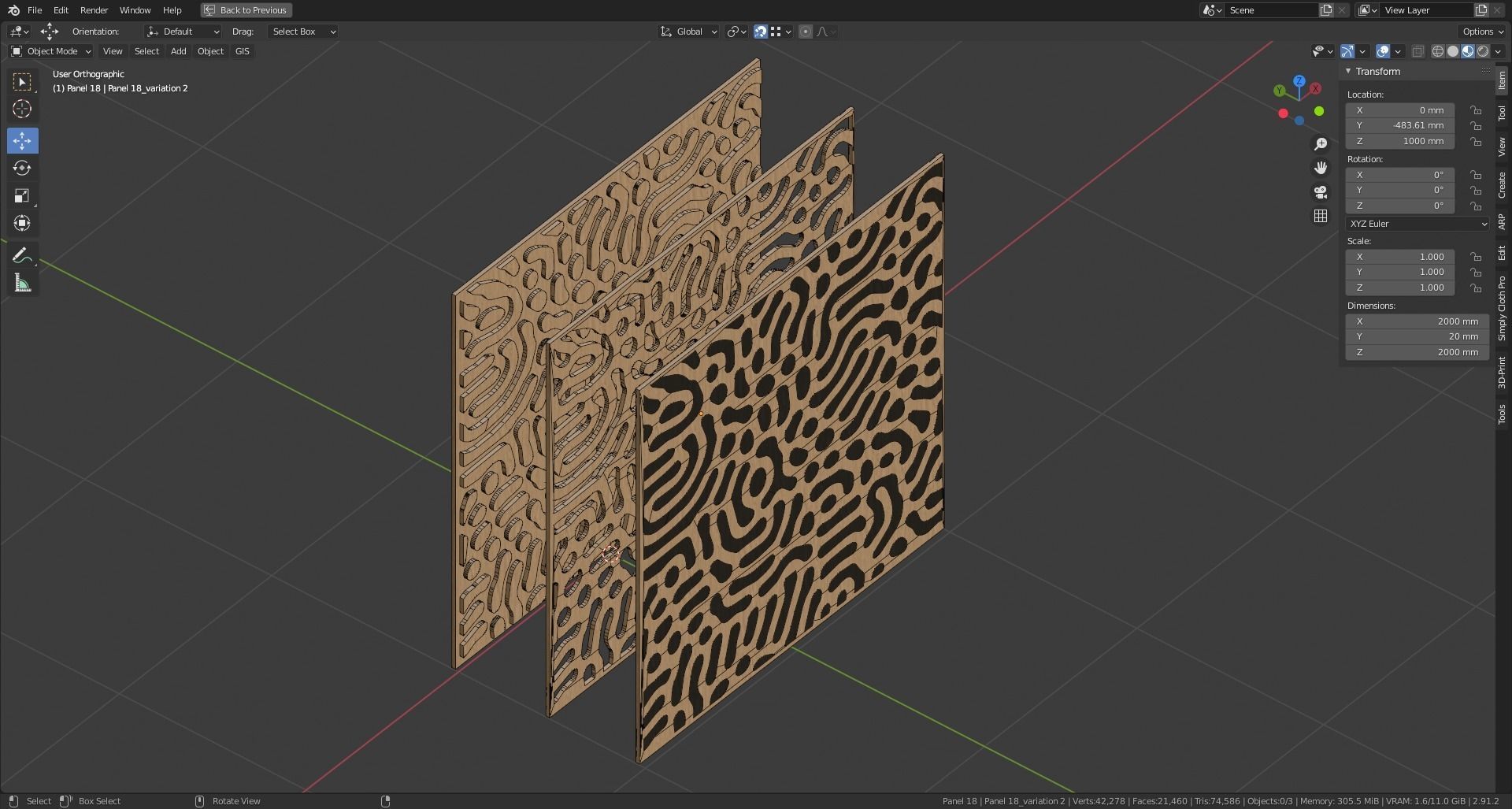 Decorative Wooden Wall Model 18 Low-poly 3D model_12