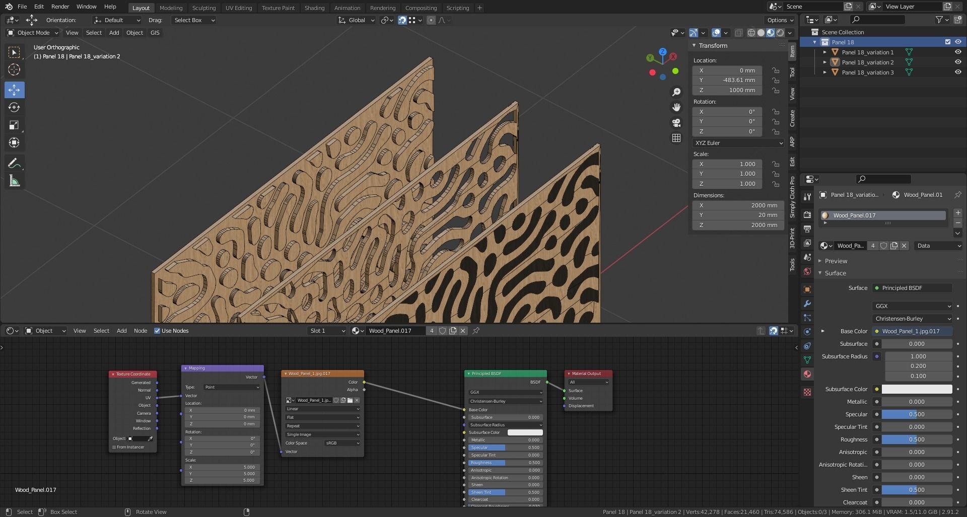 Decorative Wooden Wall Model 18 Low-poly 3D model_11