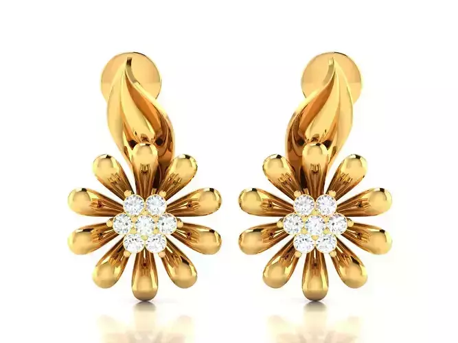 Earrings gold flower shaped earring 3D print model