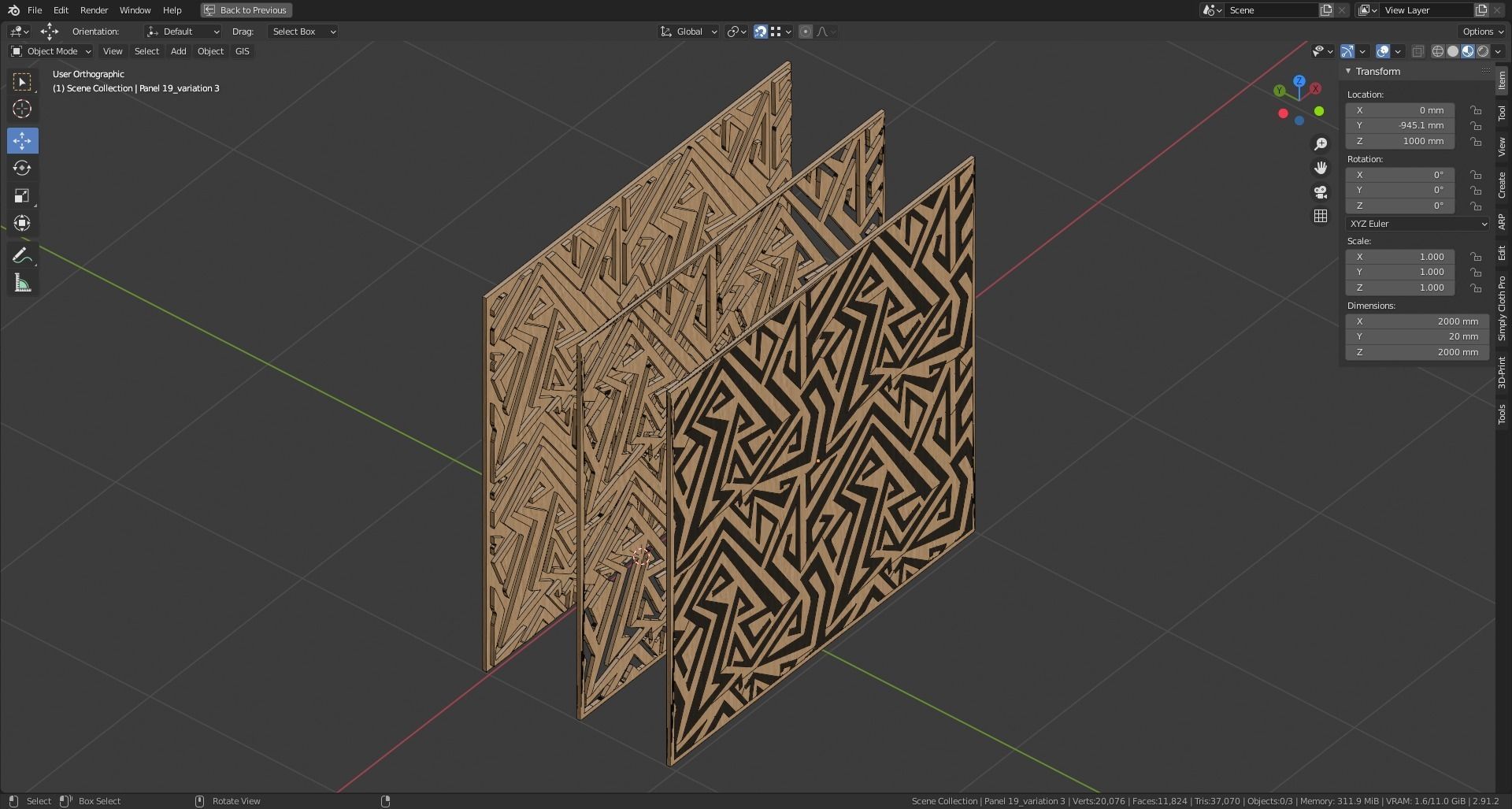 Decorative Wooden Wall Model 19 Low-poly 3D model_12