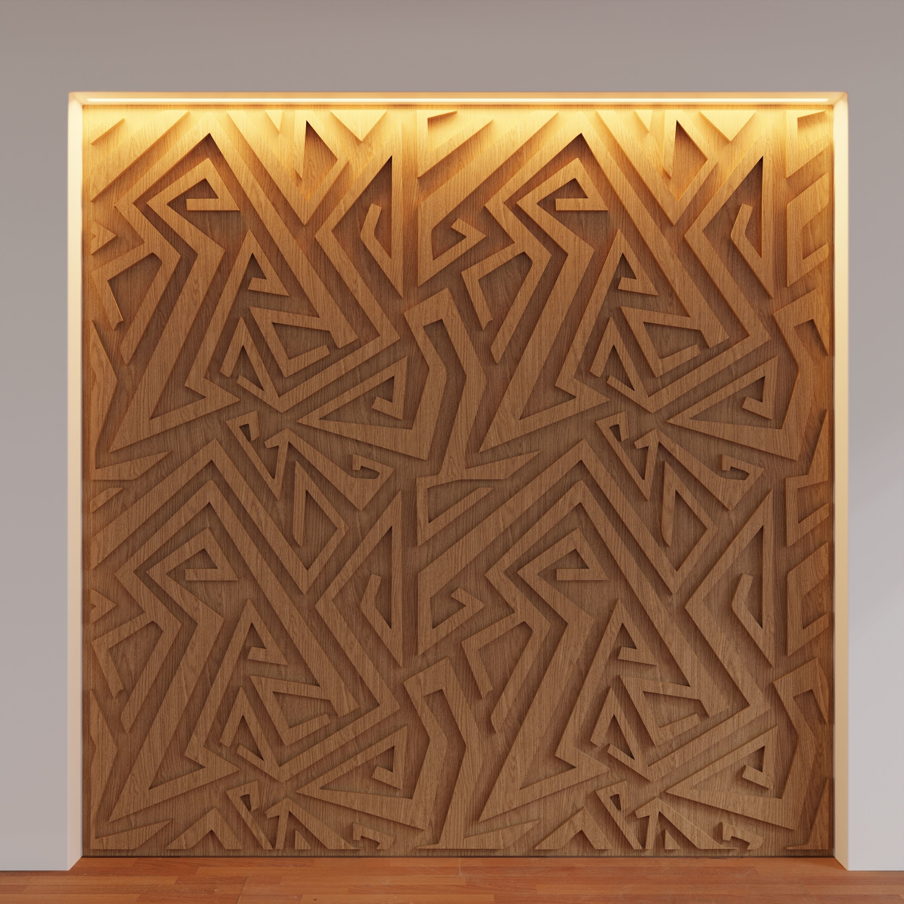 Decorative Wooden Wall Model 19 Low-poly 3D model_1