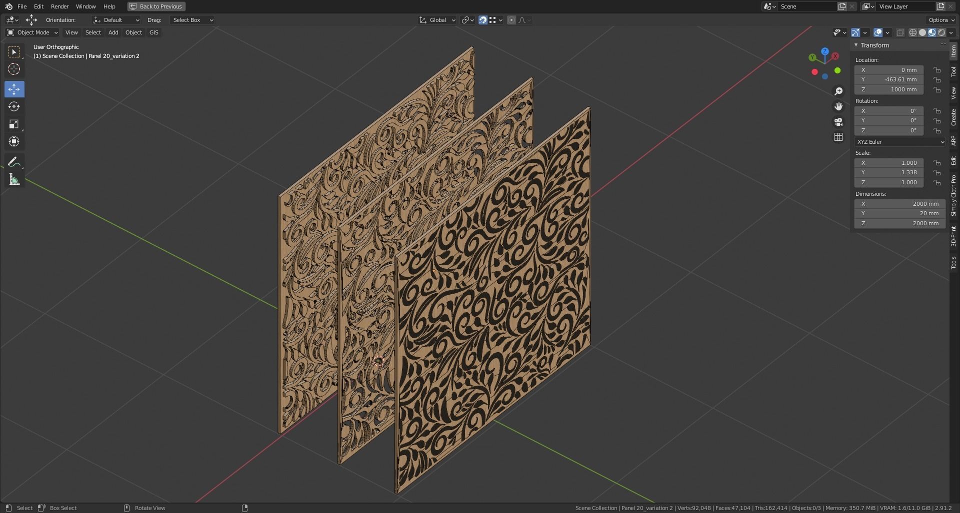 Decorative Wooden Wall Model 20 Low-poly 3D model_12
