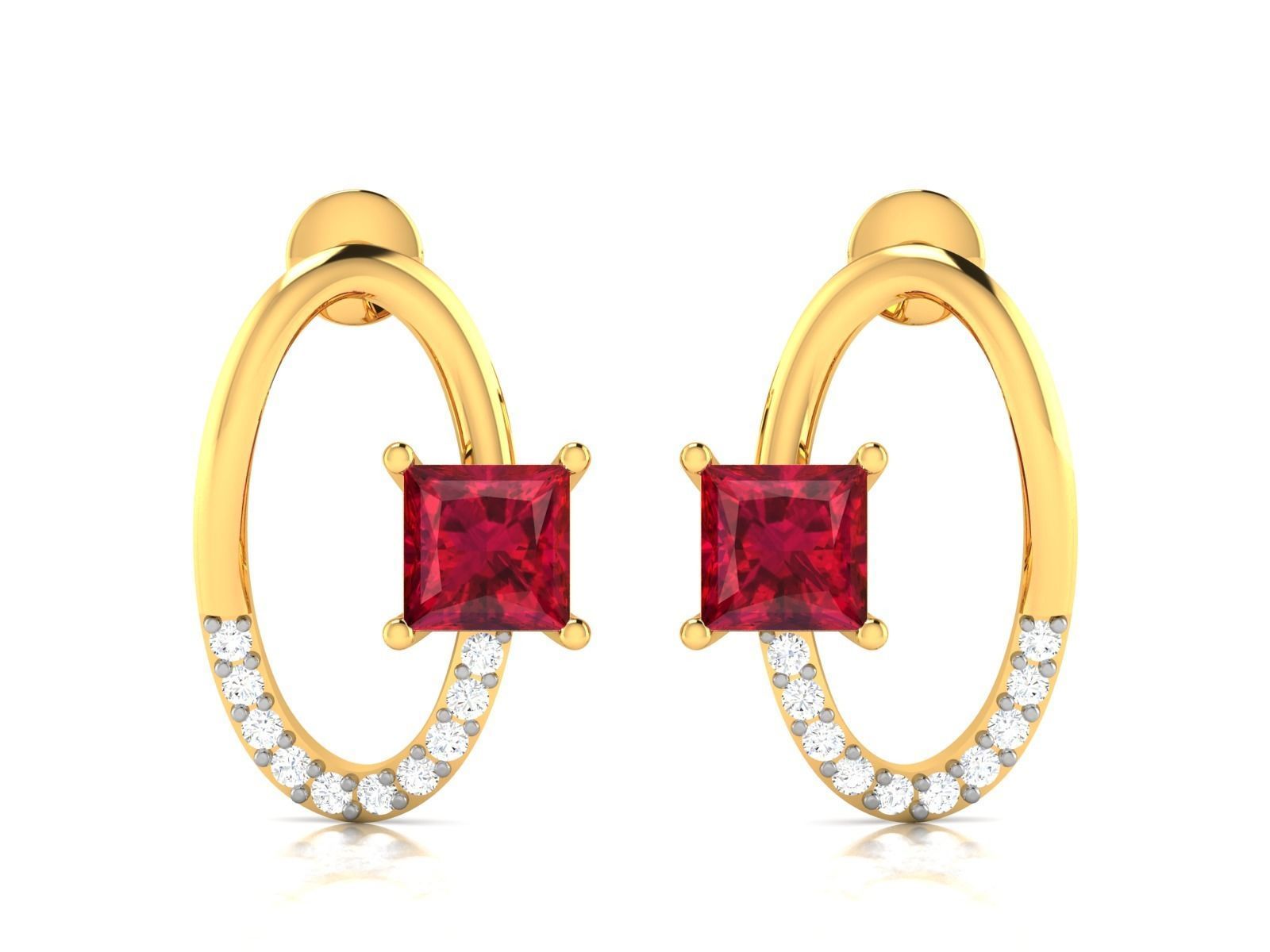 DIAMOND Princess Stone EARRINGS 3D print model_3