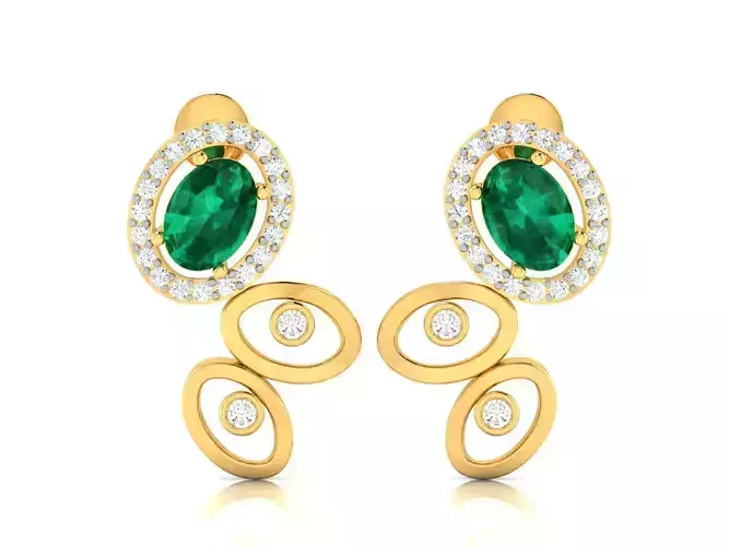 Oval Stone Earrings with round diamonds  3D print model