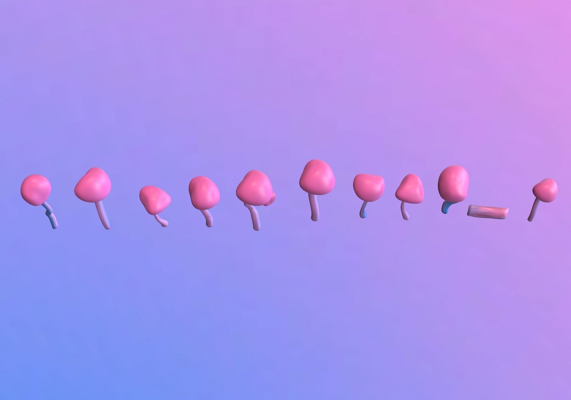 pink trees collection Low-poly 3D model_2