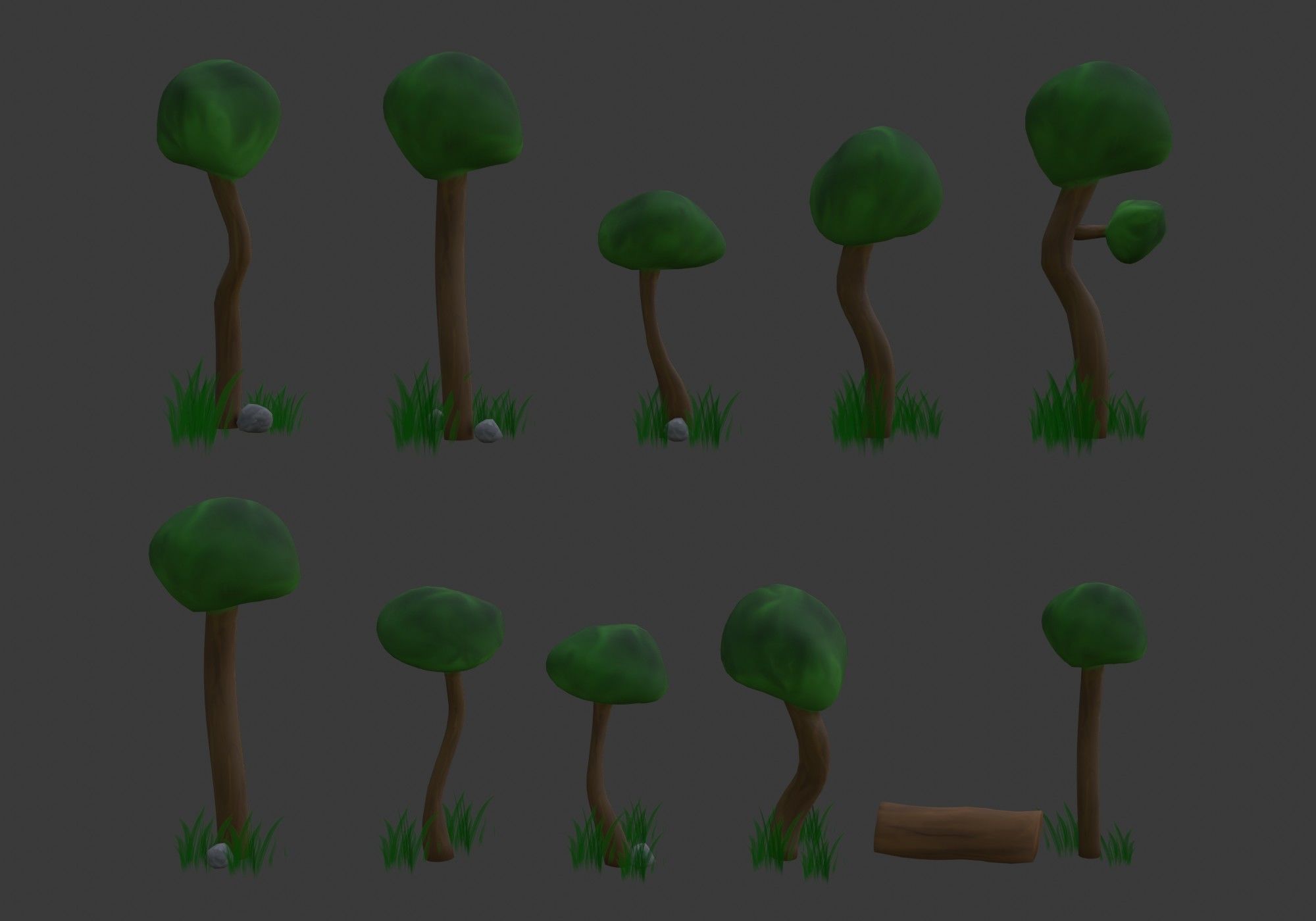 low poly trees collection set of and grass Low-poly 3D model_7