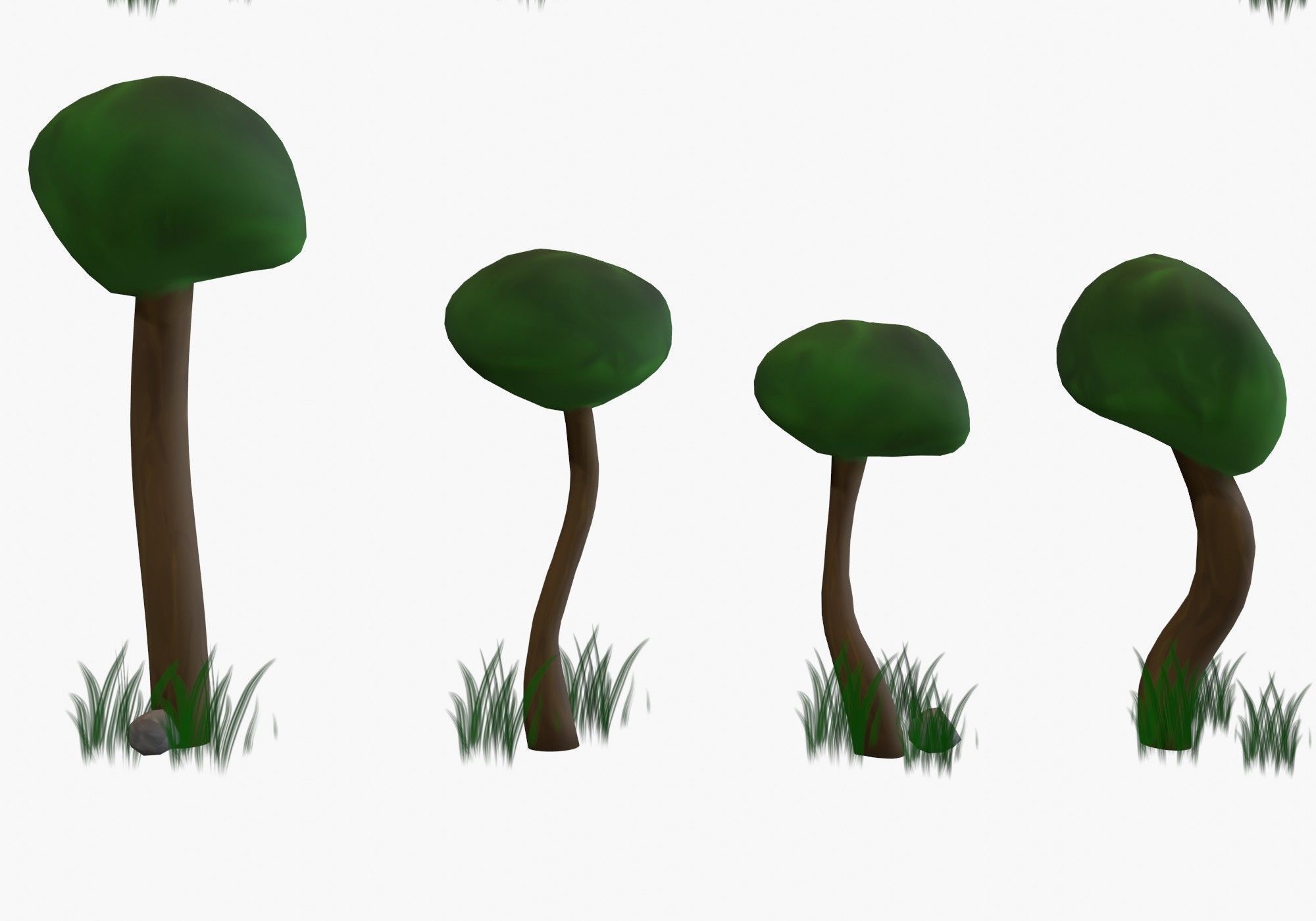 low poly trees collection set of and grass Low-poly 3D model_1