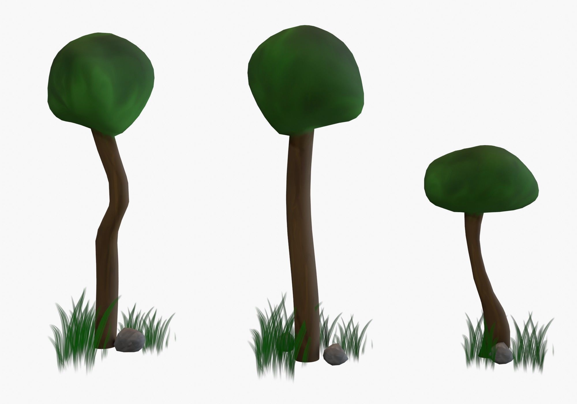 low poly trees collection set of and grass Low-poly 3D model_2