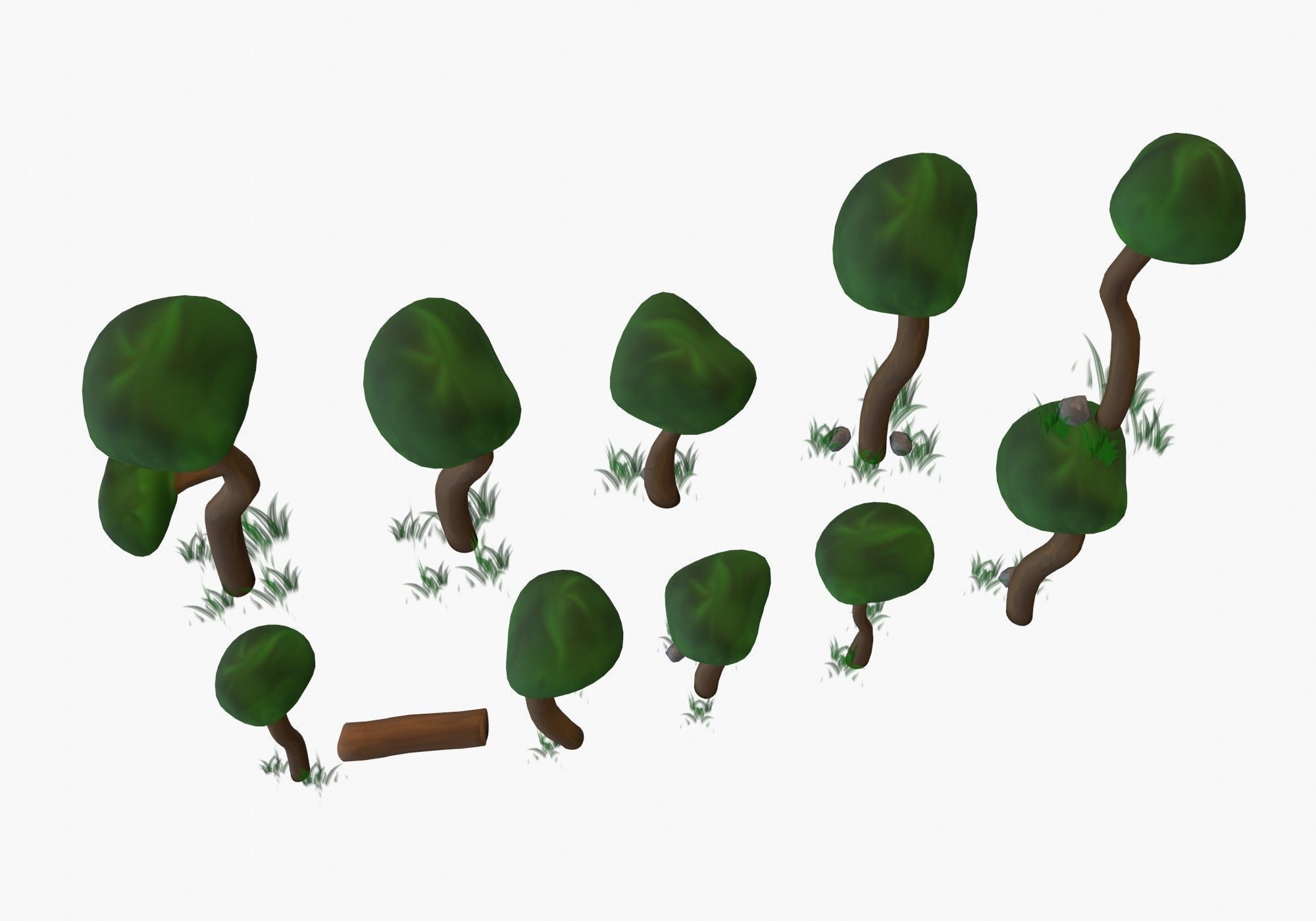 low poly trees collection set of and grass Low-poly 3D model_6