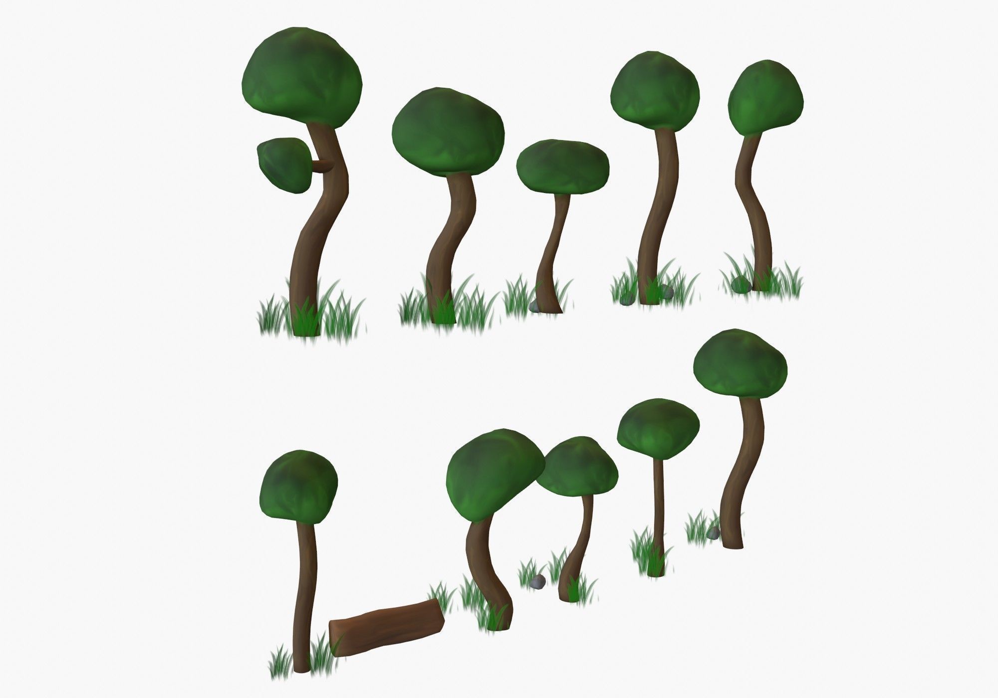 low poly trees collection set of and grass Low-poly 3D model_5