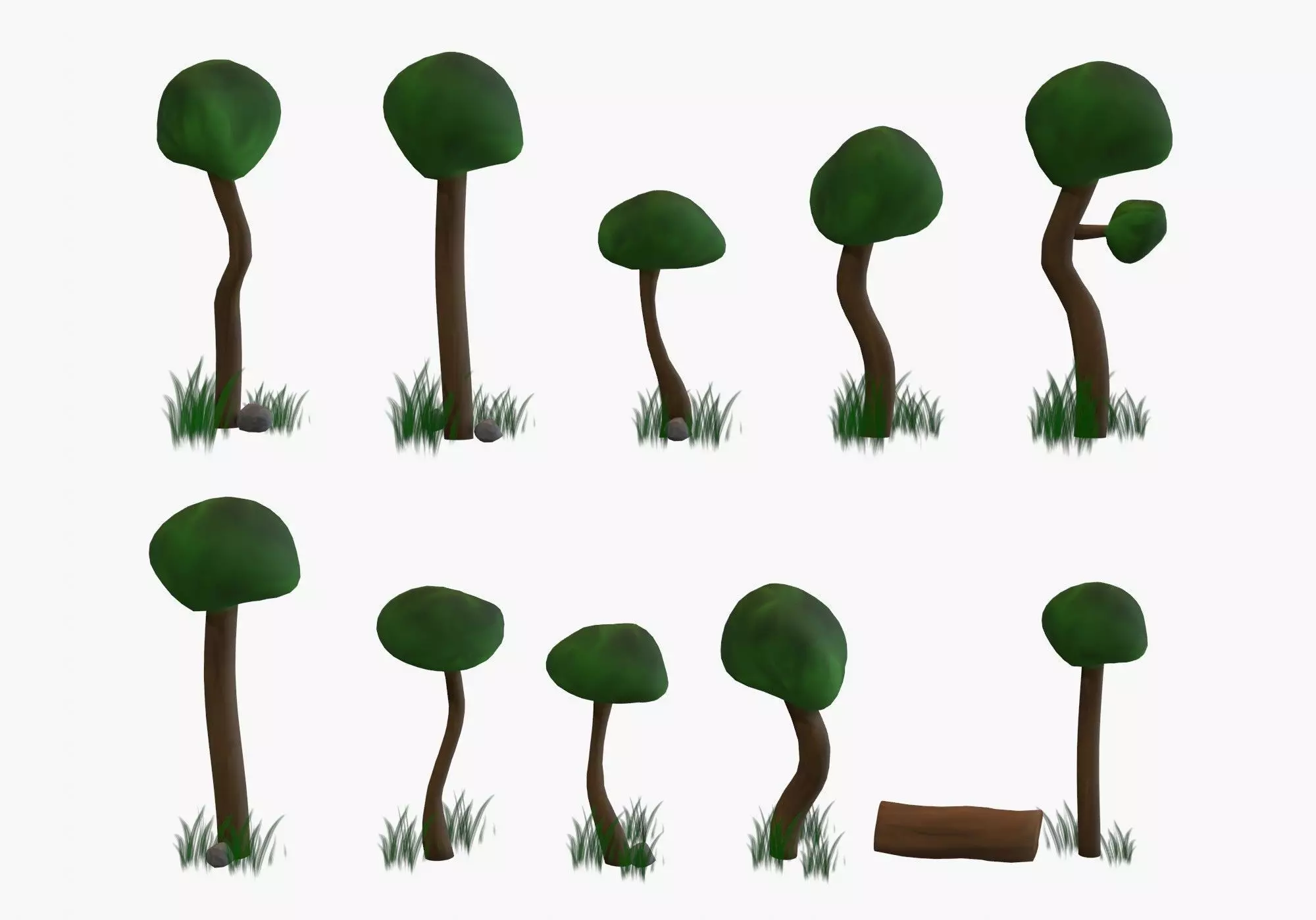 low poly trees collection set of and grass Low-poly 3D model_0