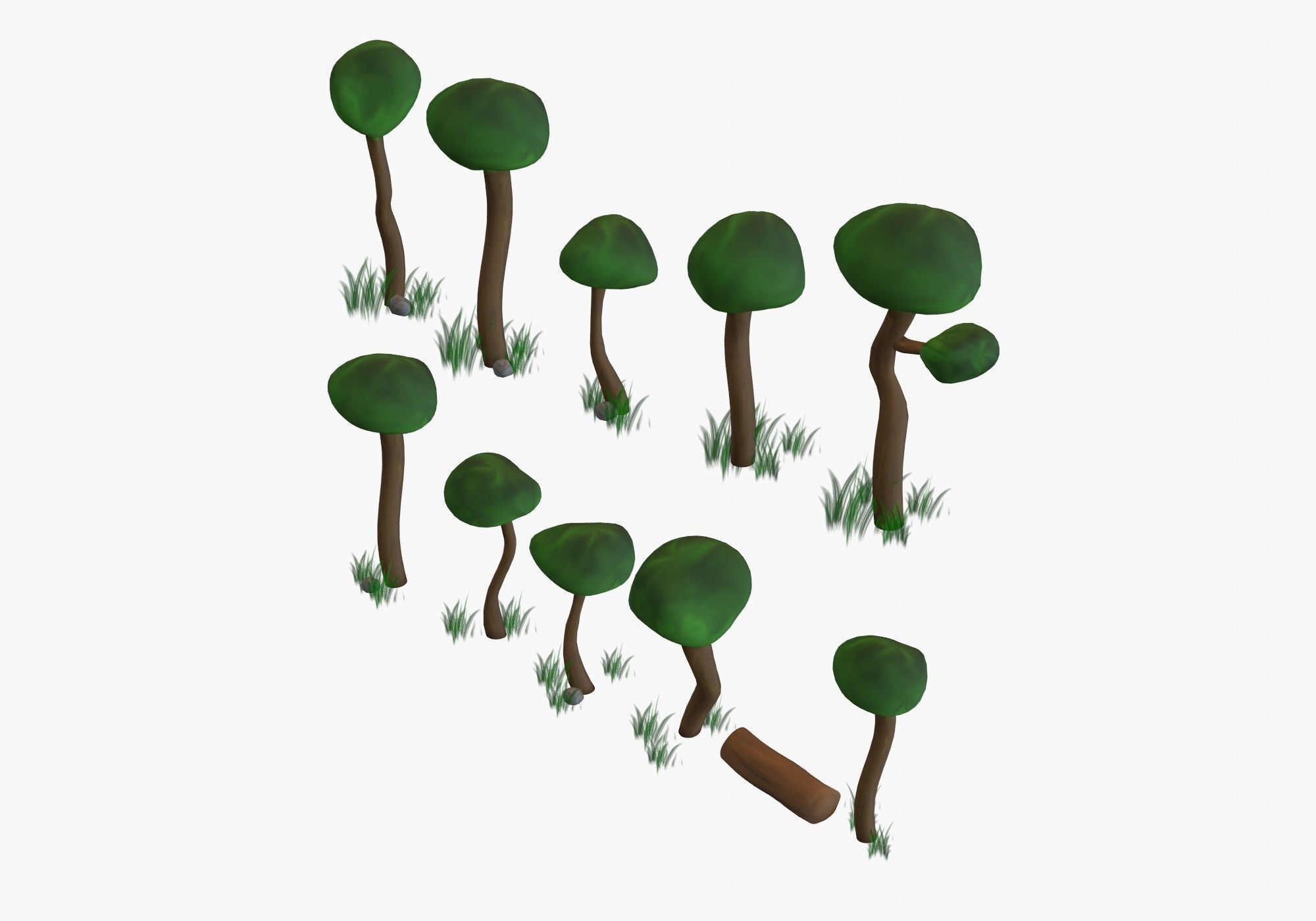 low poly trees collection set of and grass Low-poly 3D model_4