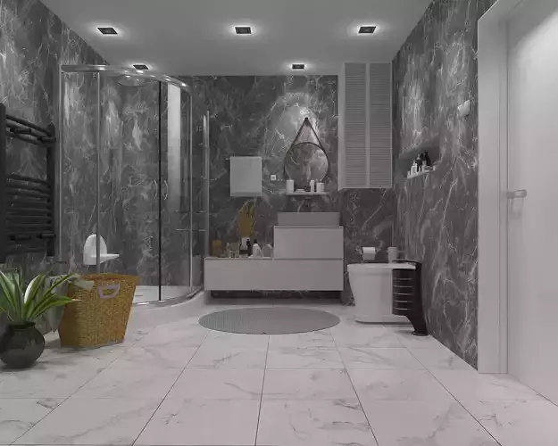Bathroom 3D Model with marble walls and floor