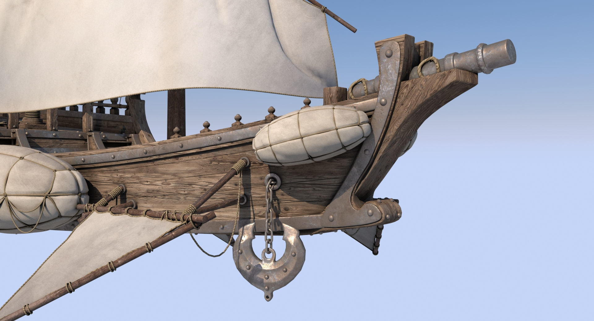 Fantasy Flying Ship 2 3D model_2