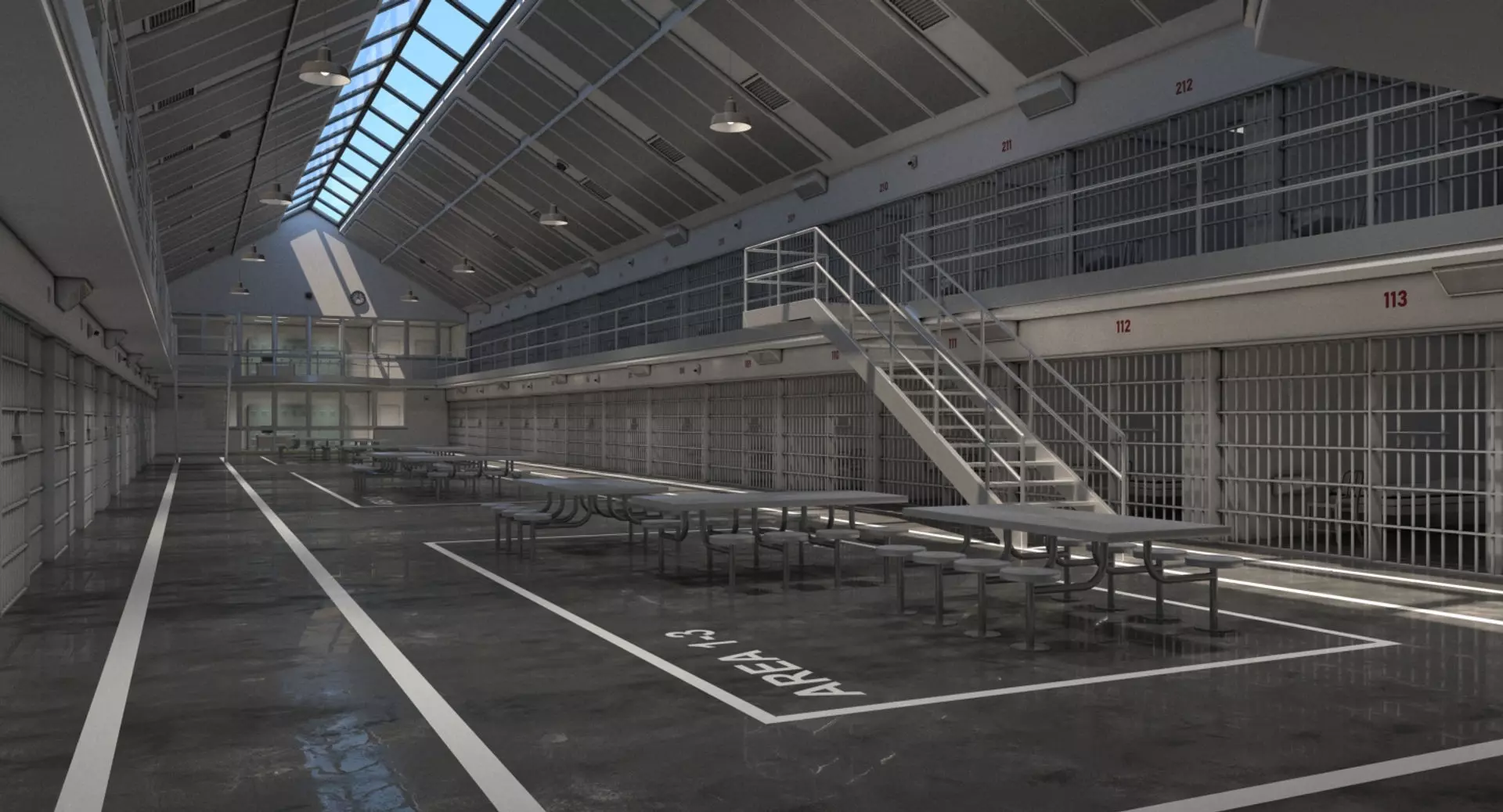 Prison 2 cell with tables and chairs 3D model