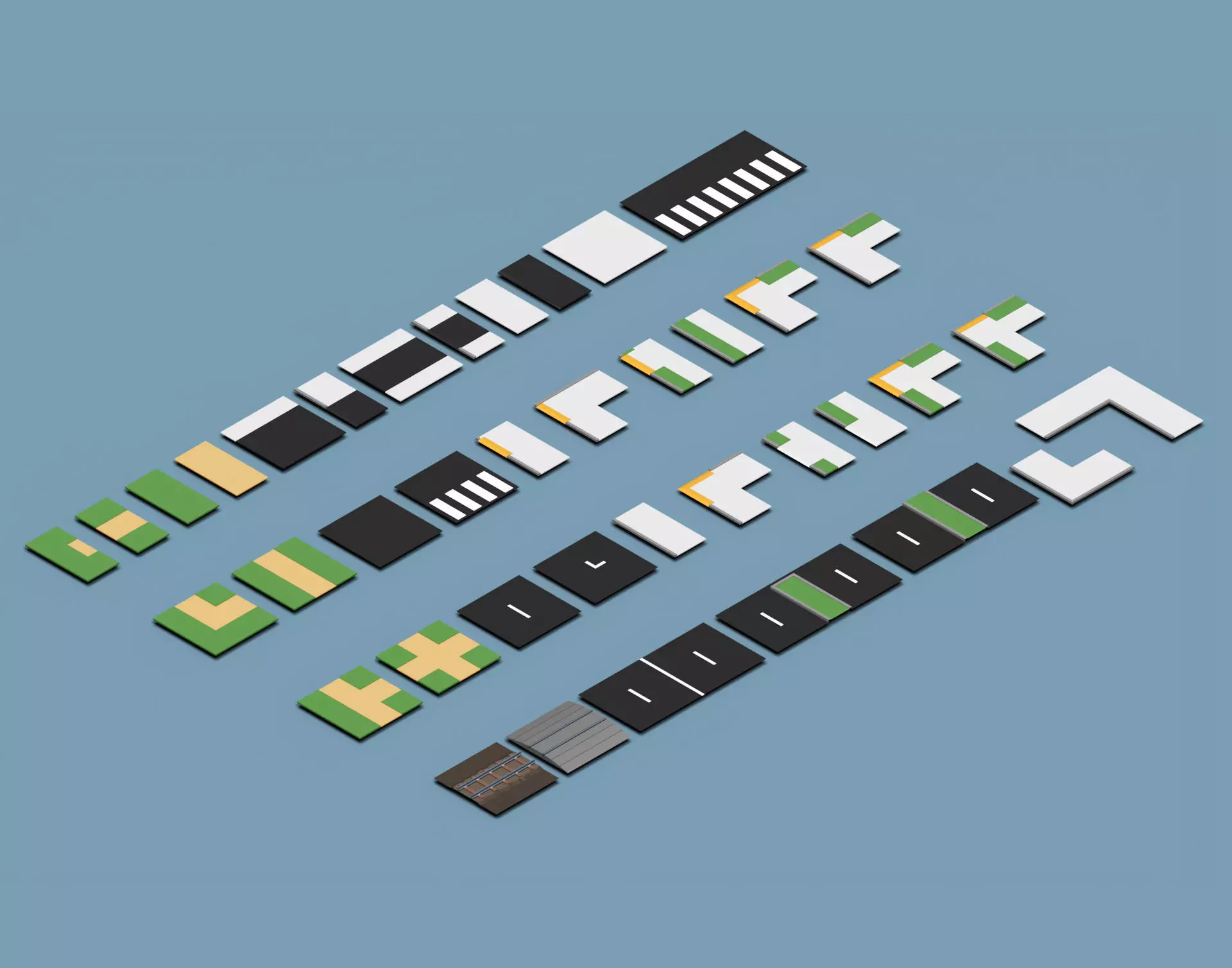 City Roads Tiles Asset Pack Low-poly 3D model_0