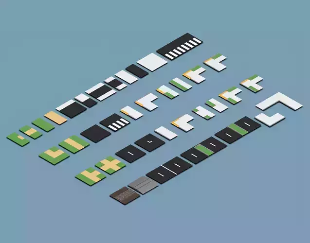 City Roads Tiles Asset Pack Low-poly 3D model