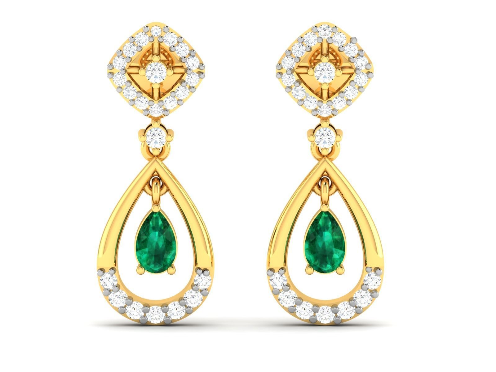 Women Pear Stone Earrings 3dm stl render detail  3D print model_3