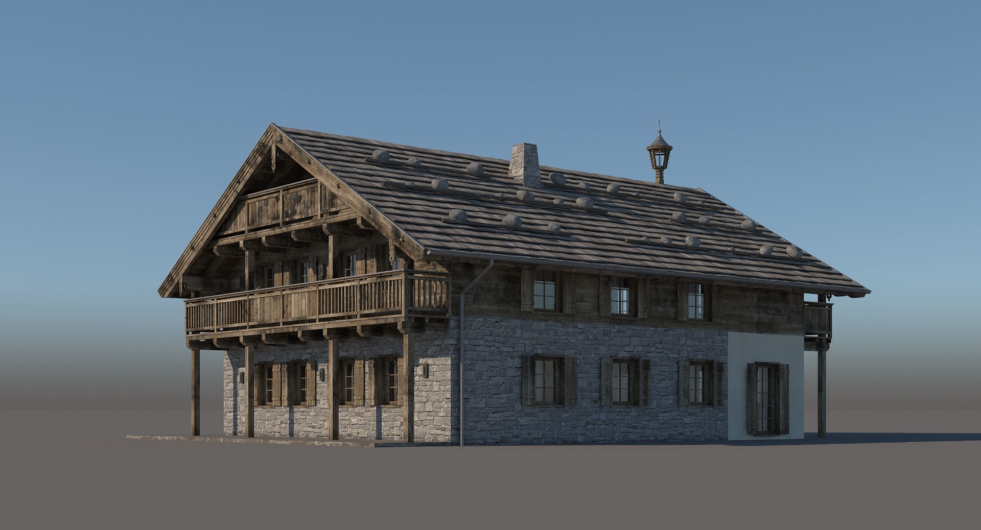 Chalet 3 wooden house 3D model_1