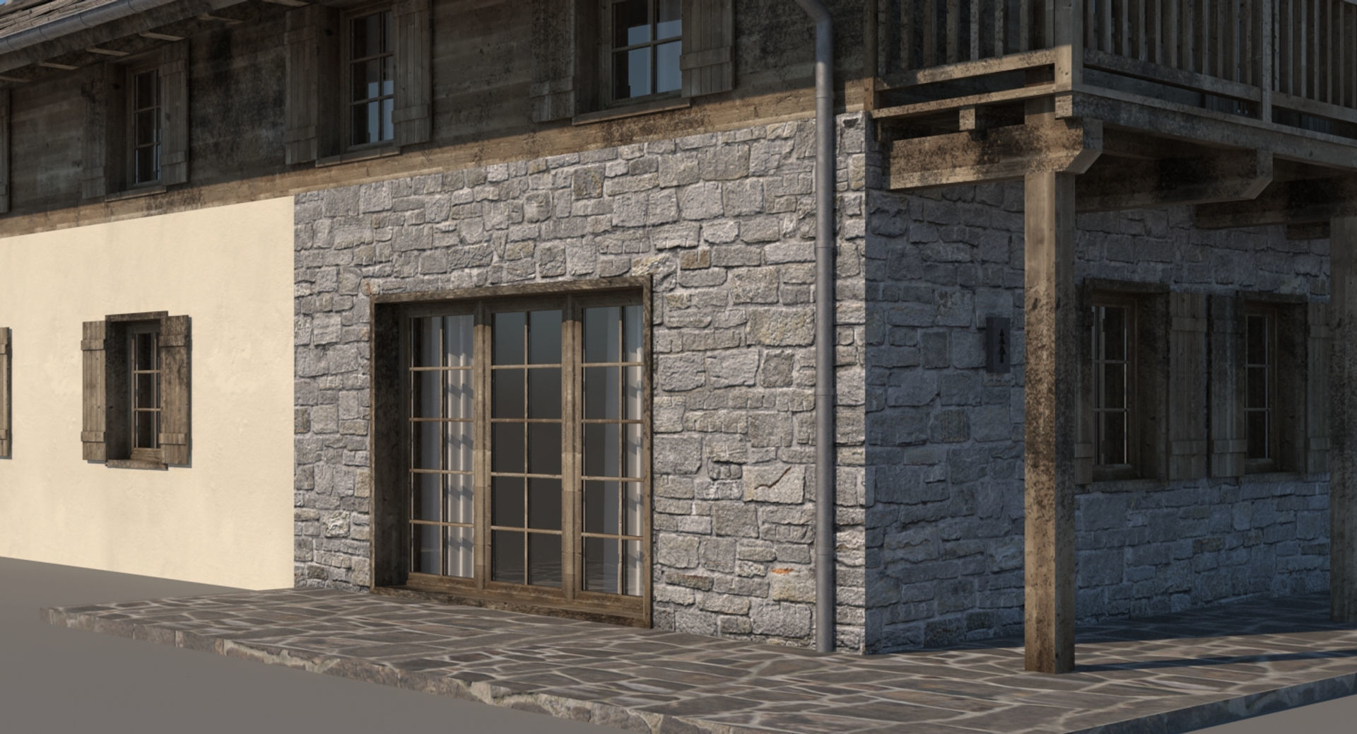 Chalet 3 wooden house 3D model_7