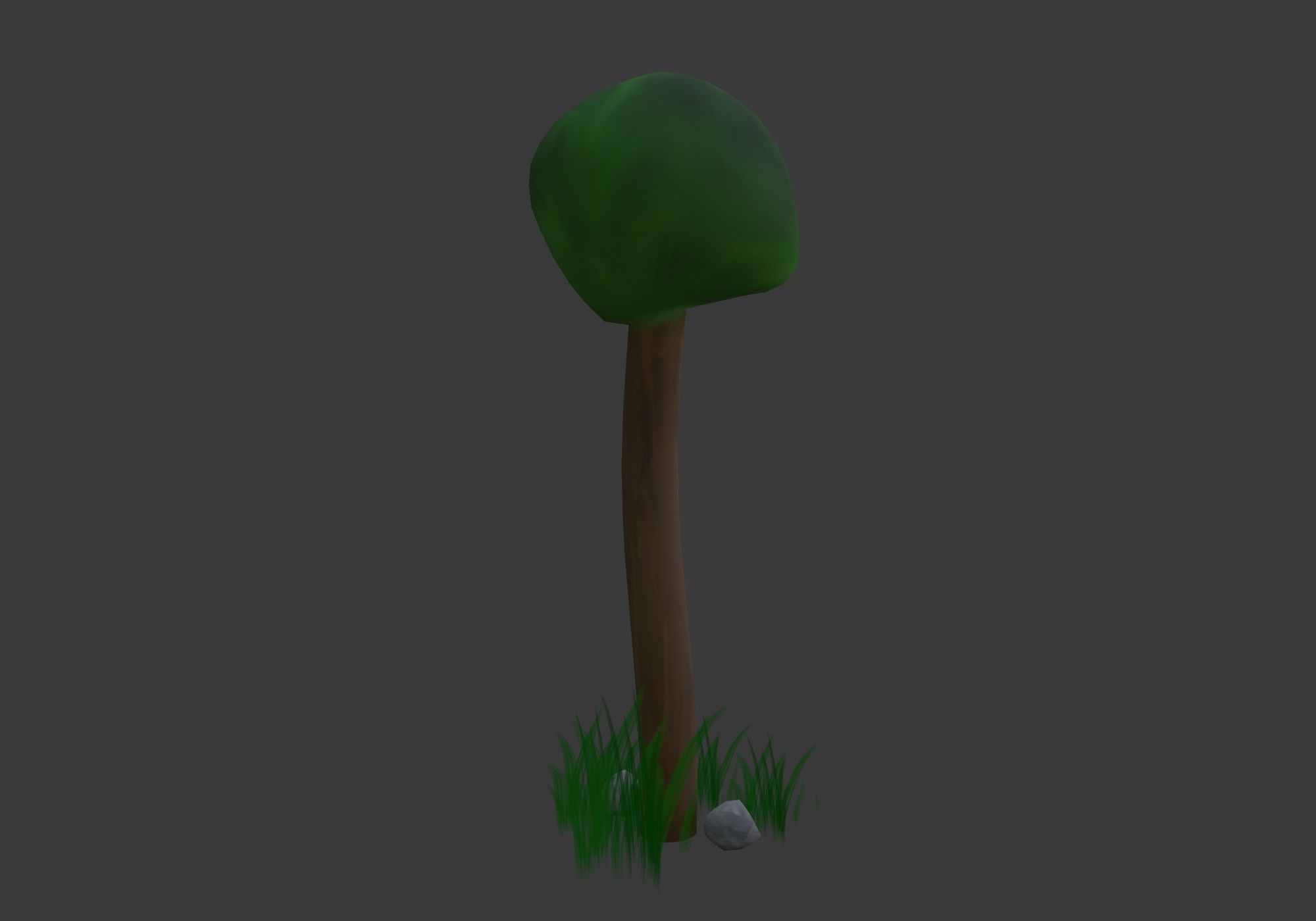 cartoon tree with grass and stone Low-poly 3D model_6