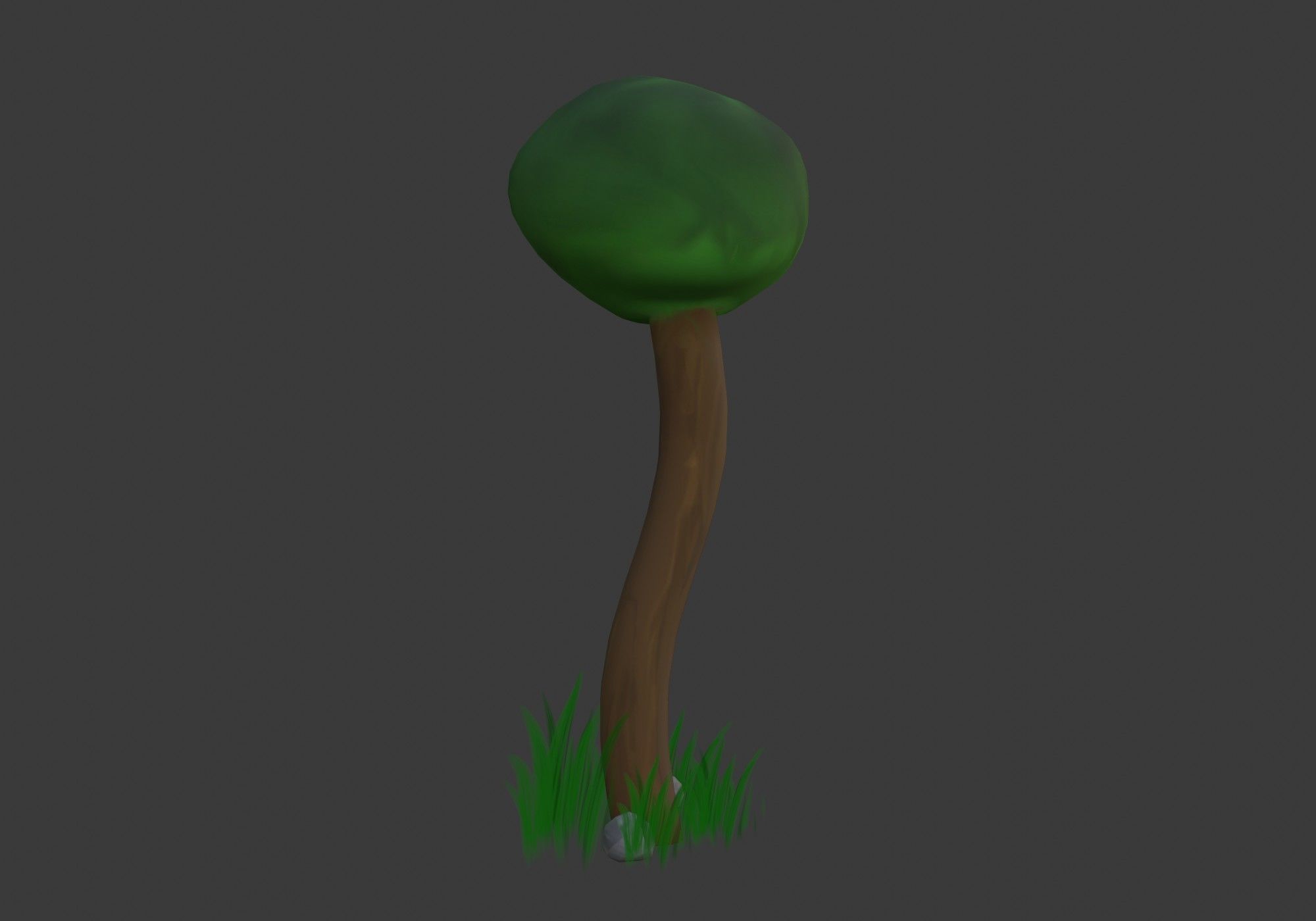 cartoon tree with grass and stone Low-poly 3D model_7