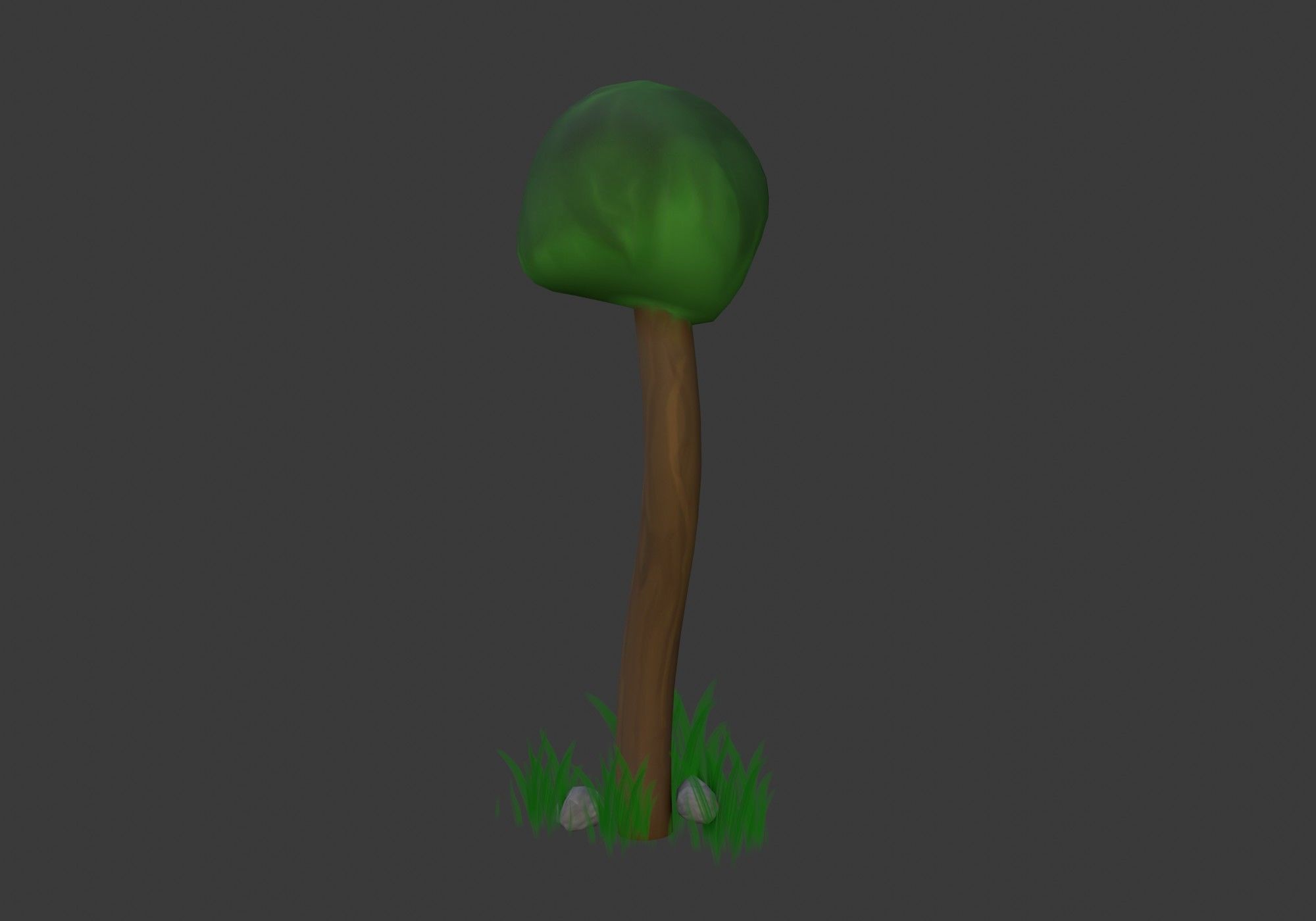 cartoon tree with grass and stone Low-poly 3D model_8
