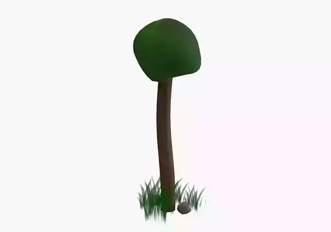 cartoon tree with grass and stone