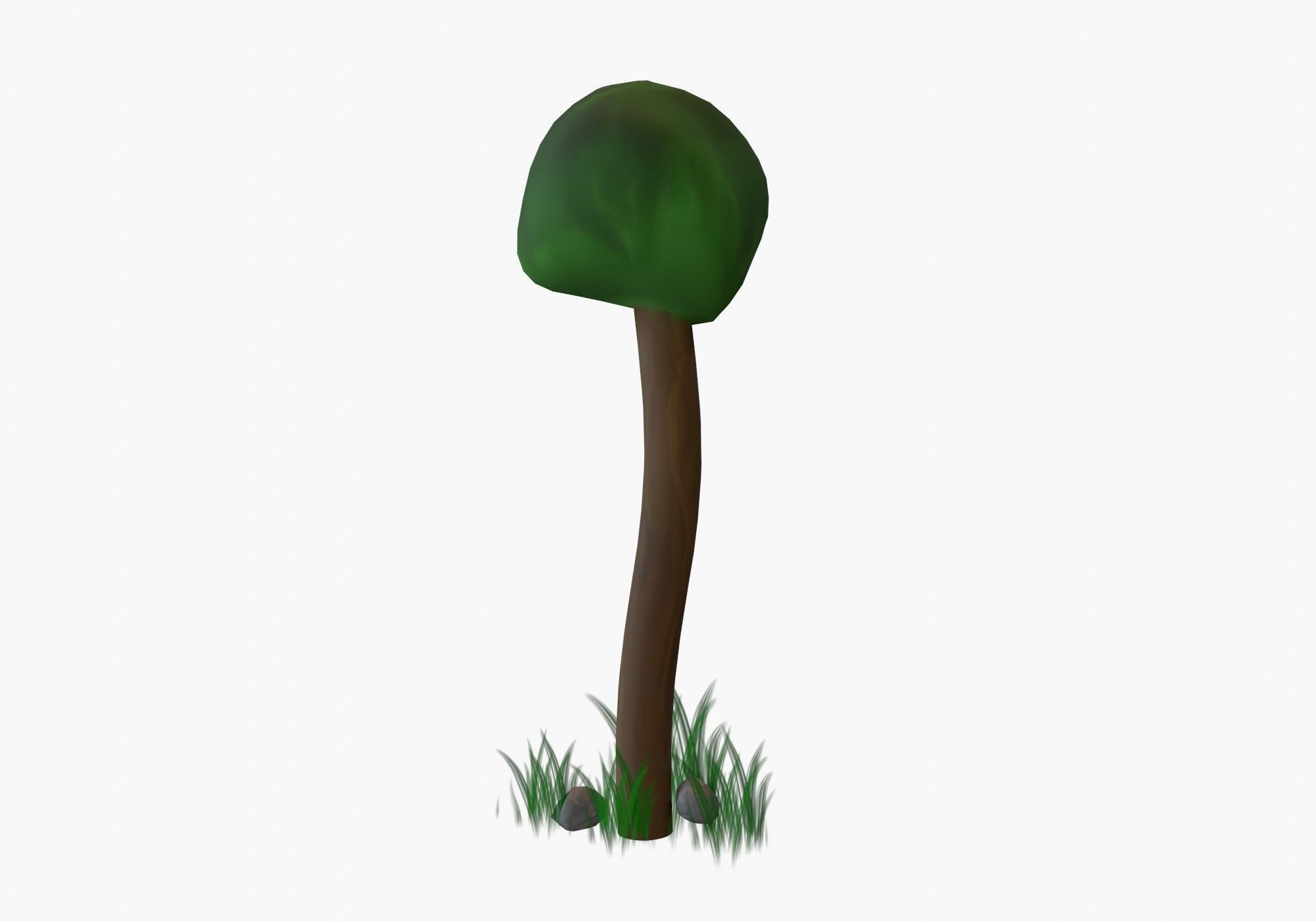 cartoon tree with grass and stone Low-poly 3D model_2