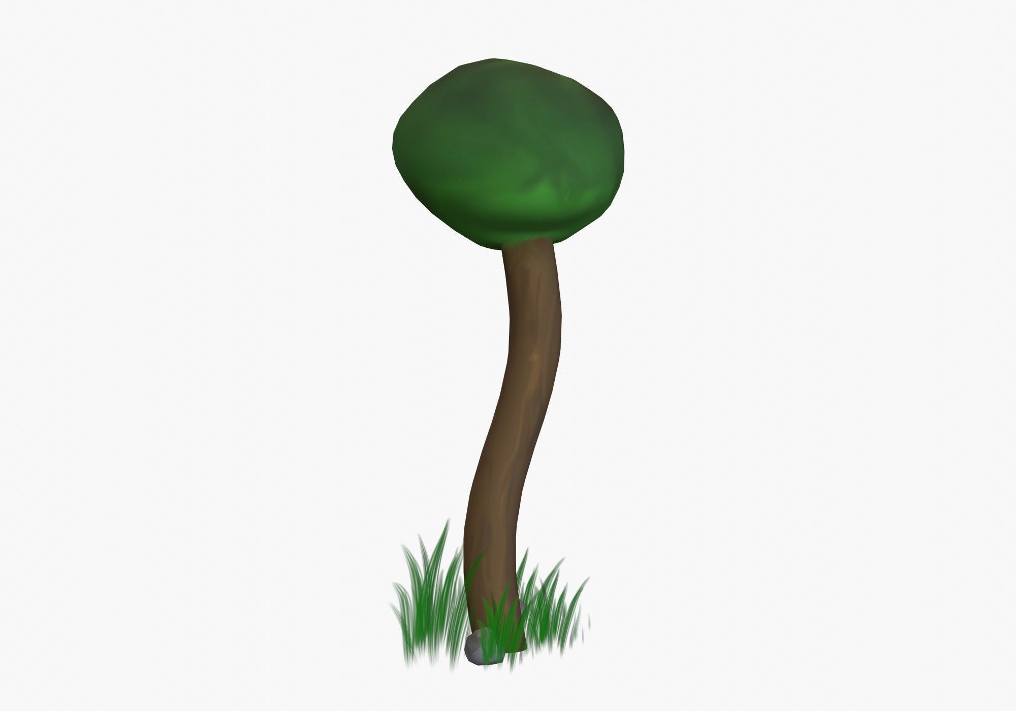 cartoon tree with grass and stone Low-poly 3D model_1