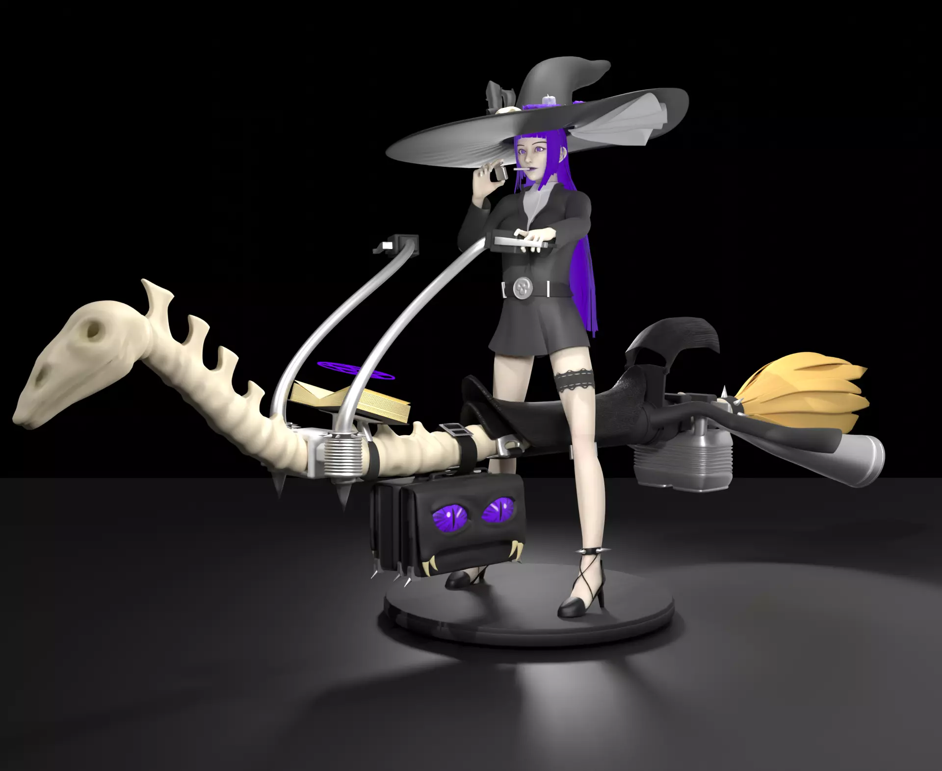 3D fan details witch riding broomstick Free low-poly 3D model