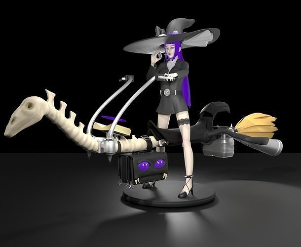 3D fan details witch riding broomstick Free low-poly 3D model