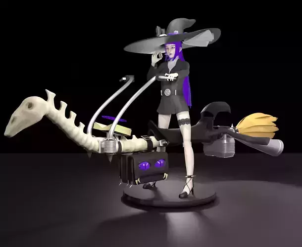 3D fan details witch riding broomstick