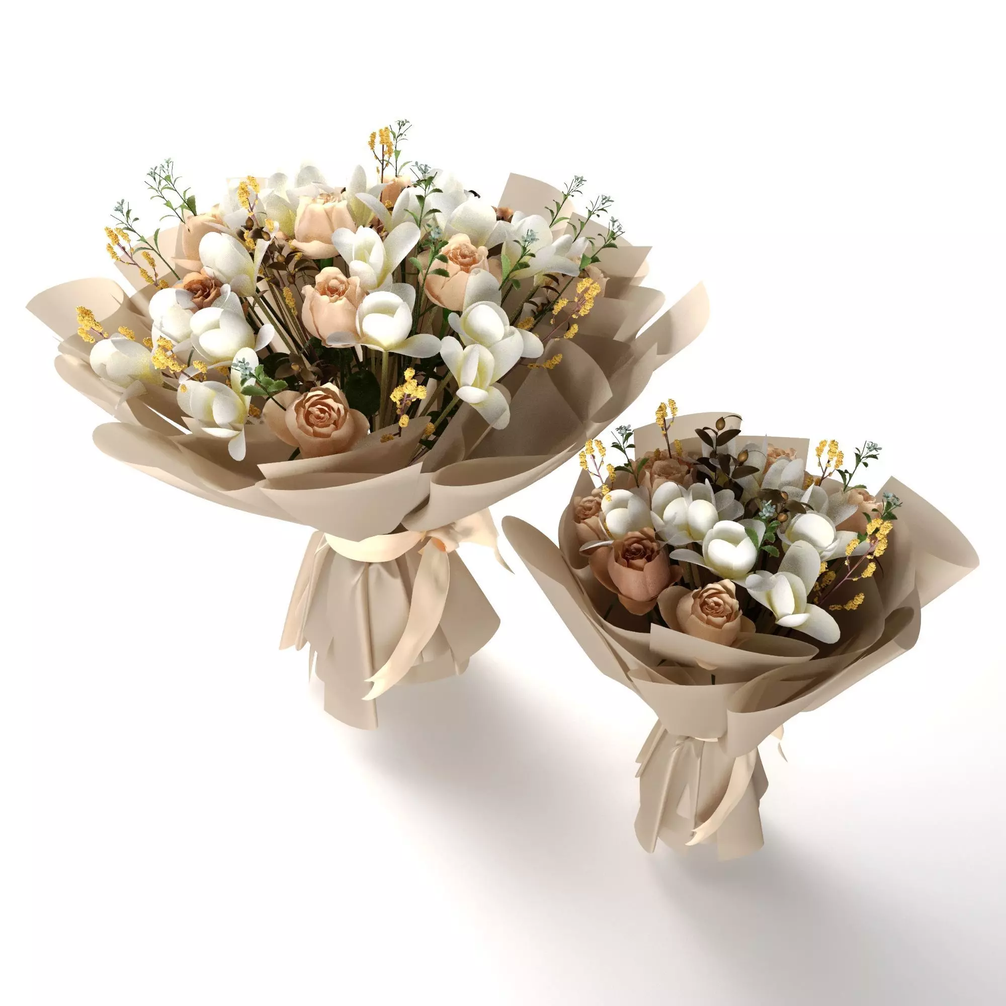 bouquet of the white brown yellow flowers 3D model