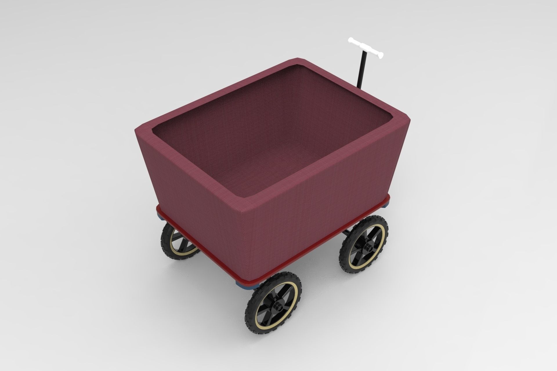 Wagon maroon on wheels 3D model_3