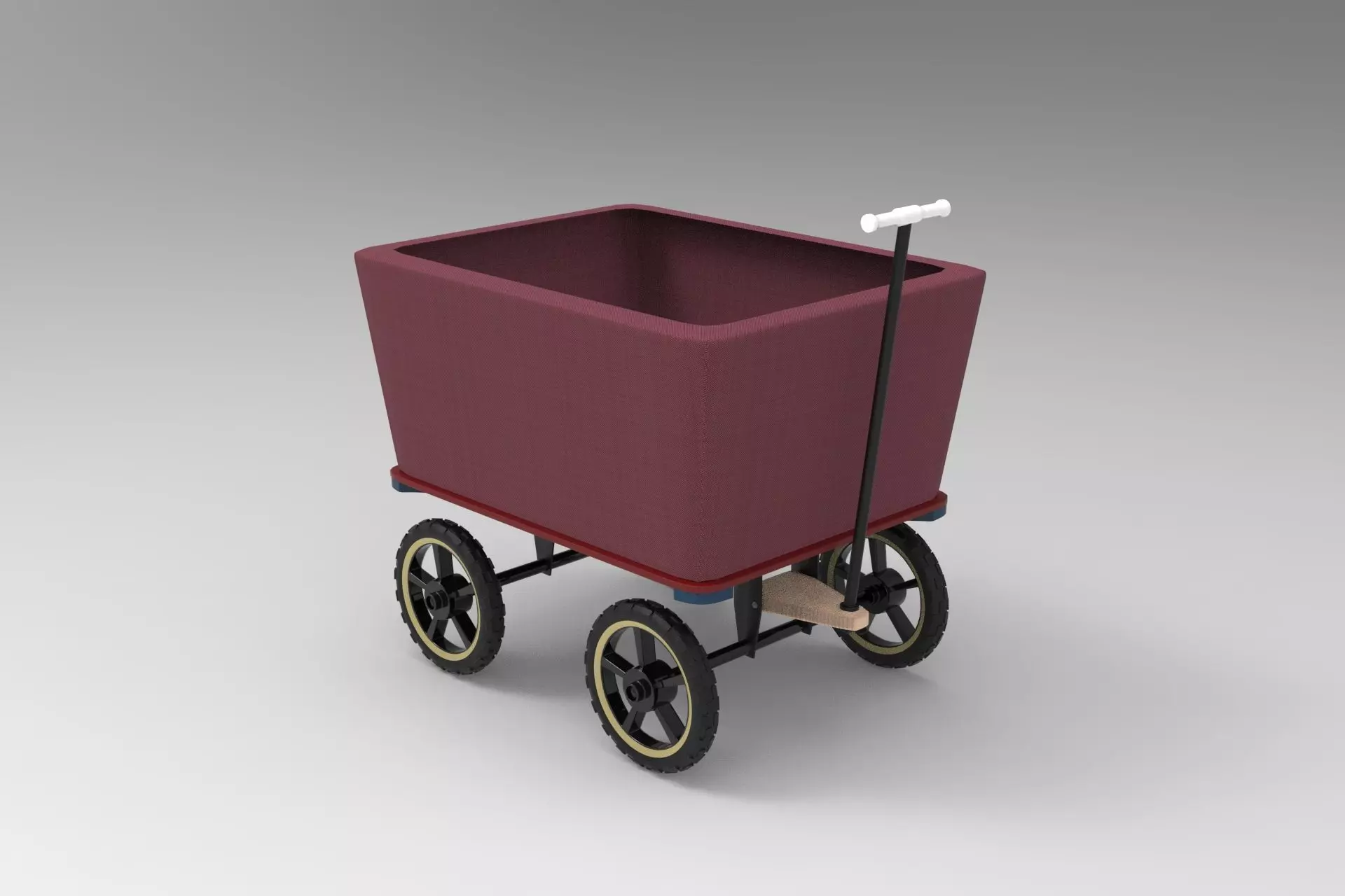 Wagon maroon on wheels 3D model_0